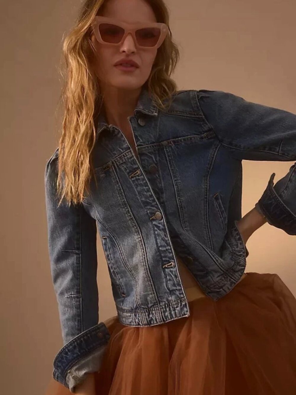Anthropologie Pilcro Puff-Sleeve Denim Jacket Size Medium NWT
